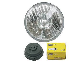 Chuck's Convertible Parts - HEADLIGHT, H4 7" ROUND SEALED BEAM *HELLA* GERMAN, ALL MODELS WITH 7" HEADLAMPS