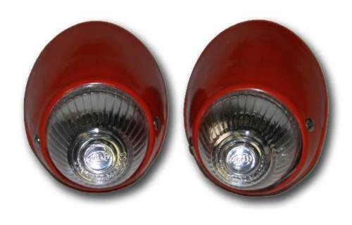 Chuck's Convertible Parts - TURN INDICATOR ASSEMBLY, BULLET, LEFT & RIGHT PRIMERED COMPLETE WITH CLEAR HELLA LENSES & SEALS, BUG 1956-57