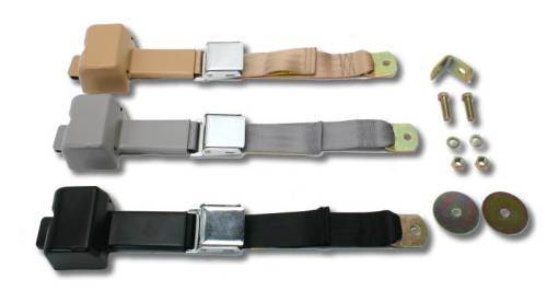 Chuck's Convertible Parts - SEAT BELT, BLACK, LAP 2 POINT RETRACTABLE WITH HARDWARE, BUG / BUS / GHIA / THING / TYPE 3 *MADE IN USA*