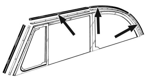 Chuck's Convertible Parts - SEALS, SIDE TO TOP, SET OF 6, BUG CONV. 1950-64 *MADE IN USA BY WCM* (Pillar Seal Part # 151-353A-L/R)