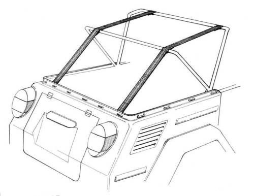 Chuck's Convertible Parts - STRAPS, TOP FRAME ALIGNMENT, BLACK VELCRO LEFT & RIGHT, THING 1973-74
