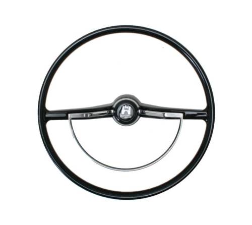 Chuck's Convertible Parts - STEERING WHEEL, BLACK WITH HORN BUTTON AND RING, BUG / GHIA / TYPE 3 1962-71 (Note the wheels aren't notched for the 1962-63 style horn ring)
