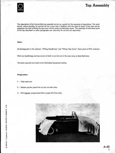 Chuck's Convertible Parts - TOP ASSEMBLY INSTRUCTIONS, ORIGINAL 64 PAGES, BUG CONV. 1950-72