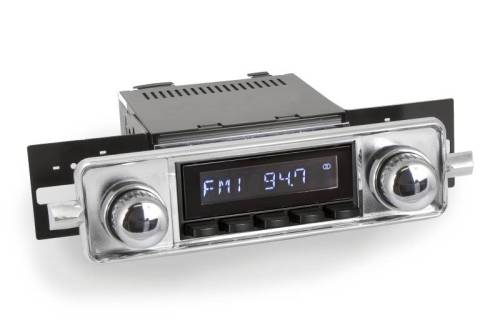 Chuck's Convertible Parts - RADIO WITH BLUETOOTH, USB, AUX - BLACK BUTTONS & SILVER KNOBS, SILVER FACEPLATE, BUG 1958-67