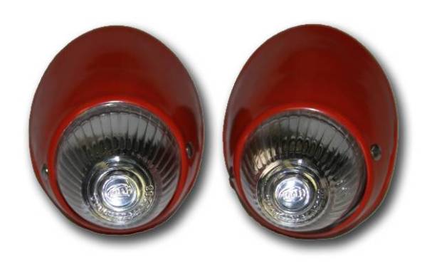 Chuck's Convertible Parts - TURN INDICATOR ASSEMBLY, BULLET, LEFT & RIGHT PRIMERED COMPLETE WITH CLEAR HELLA LENSES & SEALS, BUG 1956-57