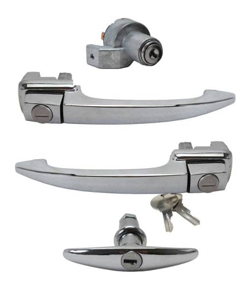 Chuck's Convertible Parts - LOCK SET, FRONT DOOR HANDLES, REAR DECKLID ENGINE HATCH & IGNITION, BUG 1964 (1964 from VIN #5888185 - Keyed alike with 2 keys)