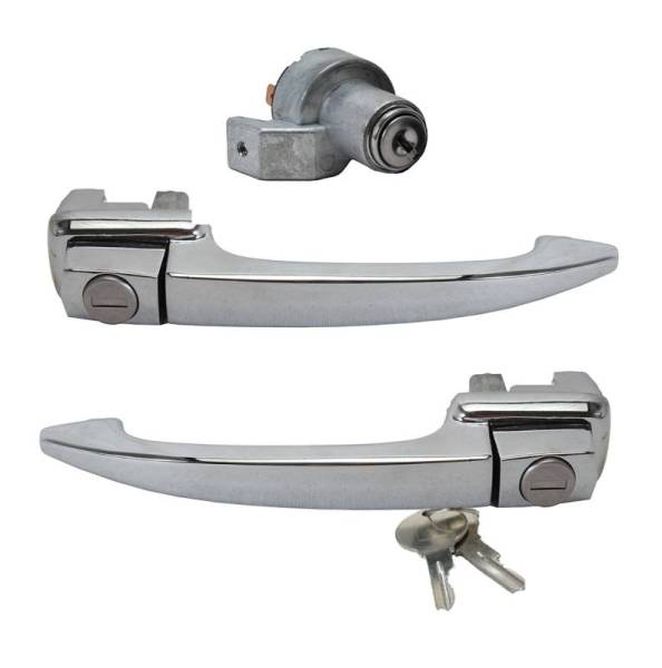 Chuck's Convertible Parts - LOCK SET, FRONT DOOR HANDLES & IGNITION, BUG 1965-66 (Will also work for 1964 from VIN #5888185 - Keyed alike with 2 keys)