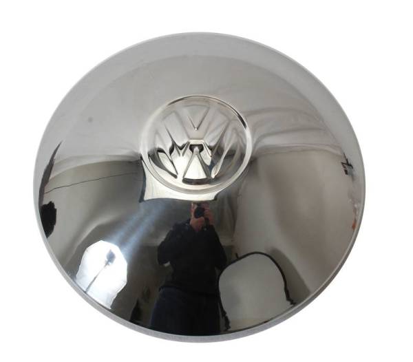 Chuck's Convertible Parts - HUBCAP, CHROME, HUB CAP WITH LOGO, BUG 50-65, GHIA 56-65, BUS 50-71, THING 73-74