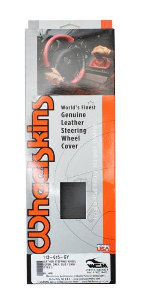 Chuck's Convertible Parts - LEATHER STEERING WHEEL COVER, GREY, BUG / GHIA /TYPE 3
