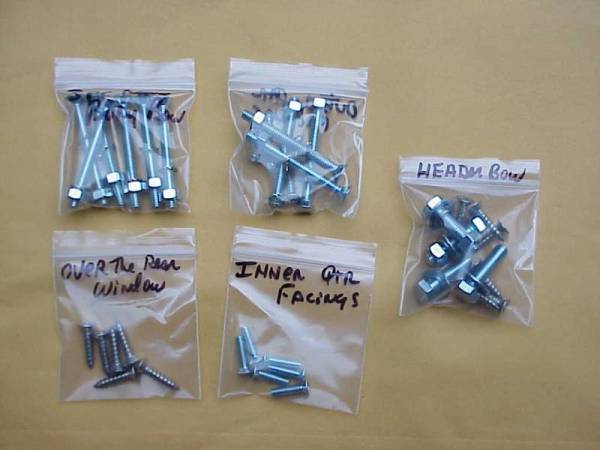 Chuck's Convertible Parts - SCREWS, BOW MOUNTING HARDWARE FOR WOOD OR SYNTHETIC, BUG CONV. 1950-57