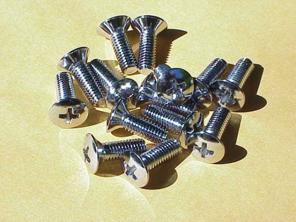 Chuck's Convertible Parts - SCREWS, CHROME FINISHING SCREWS FOR TOP AND HEADLINER, SET OF 10, BUG CONV. 1950-79