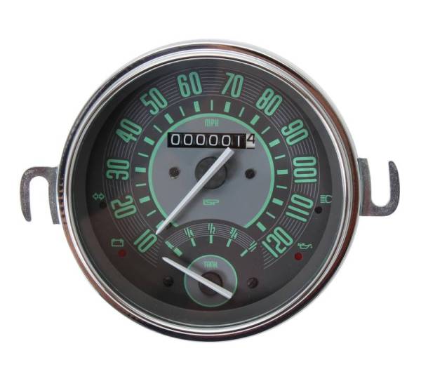 Chuck's Convertible Parts - SPEEDOMETER WITH FUEL GAUGE, GREEN FACE, STD BUG 1953-77, SUPER BEETLE 1971-72, BUS 1955-67, GHIA 1956-66, MADE IN BRAZIL