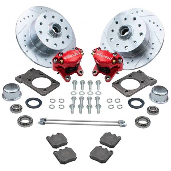 Chuck's Convertible Parts - FRONT DISC BRAKE KIT, RED WILWOOD HIGH PERFORMANCE CALIPERS, 5x130 & 5x4.75, SUPER BEETLE BUG 1971-79