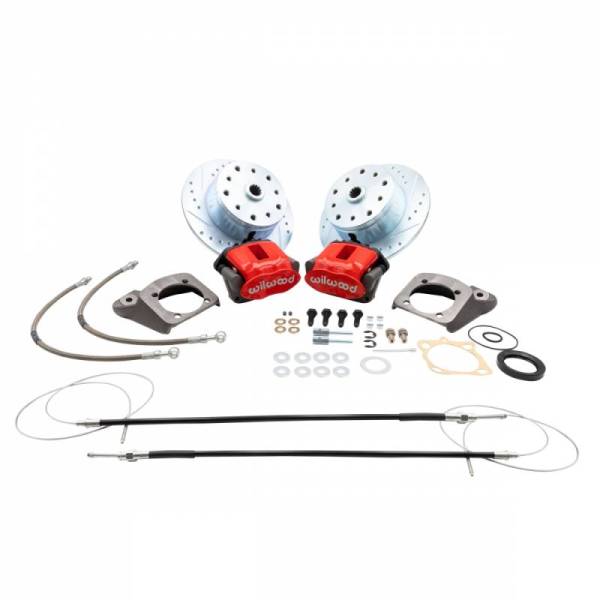 Chuck's Convertible Parts - REAR DISC BRAKE KIT, RED WILWOOD HIGH PERFORMANCE CALIPERS WITH E-BRAKE, 5x130 & 5x4.75, BUG & GHIA 1958-67