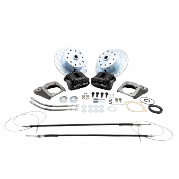 Chuck's Convertible Parts - REAR DISC BRAKE KIT, BLACK WILWOOD HIGH PERFORMANCE CALIPERS WITH E-BRAKE, 5x130 & 5x4.75, BUG 1973-79, GHIA 1973-74