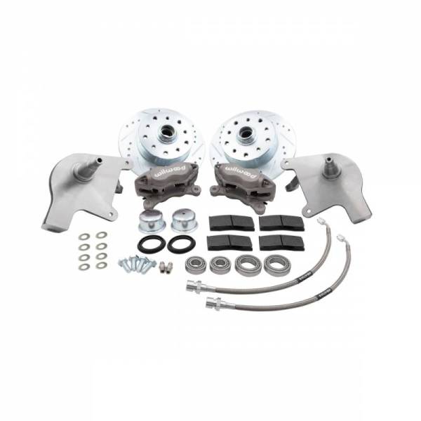 Chuck's Convertible Parts - FRONT DISC BRAKE KIT, SILVER WILWOOD 4 PISTON CALIPERS W/ DROP SPINDLES, 5x130 & 5x4.75, BALL JOINT STD BUG 1966-77, GHIA 1966-74