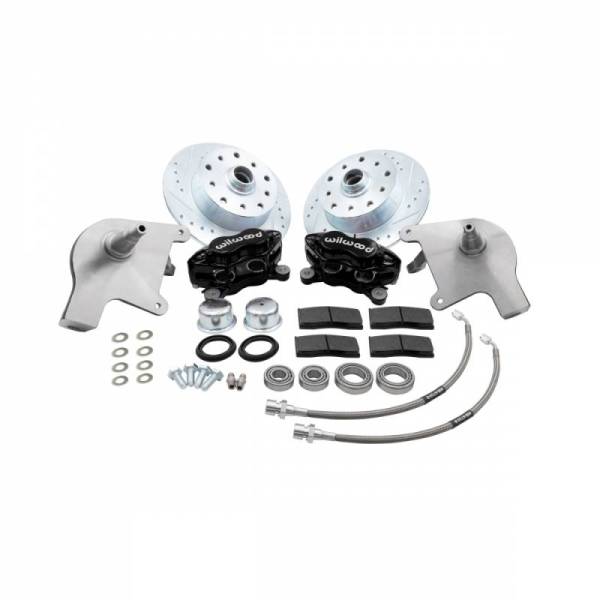 Chuck's Convertible Parts - FRONT DISC BRAKE KIT, BLACK WILWOOD 4 PISTON CALIPERS W/ DROP SPINDLES, 5x130 & 5x4.75, BALL JOINT STD BUG 1966-77, GHIA 1966-74