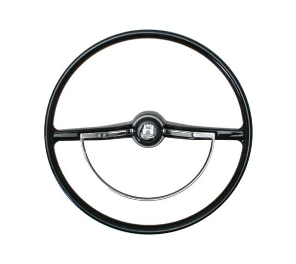 Chuck's Convertible Parts - STEERING WHEEL, BLACK WITH HORN BUTTON AND RING, BUG / GHIA / TYPE 3 1962-71 (Note the wheels aren't notched for the 1962-63 style horn ring)