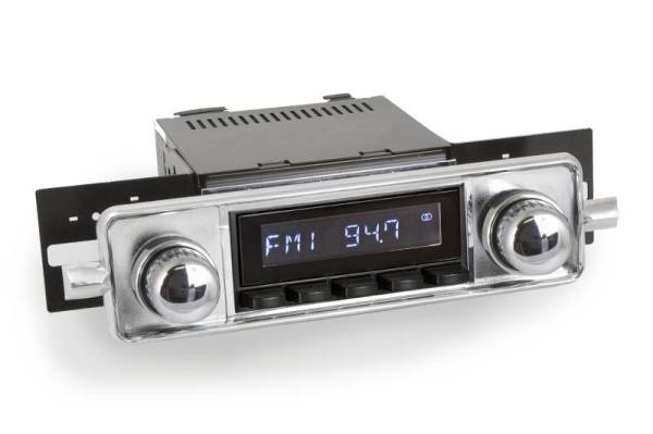 Chuck's Convertible Parts - RADIO WITH BLUETOOTH, USB, AUX - BLACK BUTTONS & SILVER KNOBS, SILVER FACEPLATE, BUG 1958-67