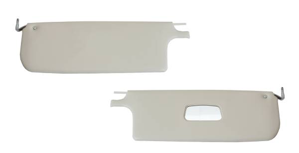 Chuck's Convertible Parts - SUNVISORS, WHITE LEFT & RIGHT WITH MIRROR ON PASSENGER SIDE, BUG CONV. 1965-72 (NOTE: Comes with Rods for 1968-72 ONLY, 1965-67 must use old Rods)