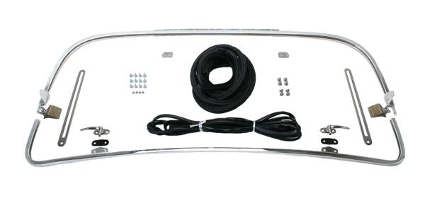 Chuck's Convertible Parts - SAFARI FRONT WINDOW POP OUT KIT, BUG CONVERTIBLE 1950-64, CHROME FRAME, SLIDERS, LATCHES, SEALS & HARDWARE *MADE IN USA*