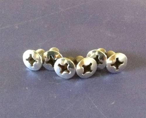 CHROME SCREW SET, CONVERTIBLE TOP LOCK CATCH / SUNVISOR PIVOT, BUG CONV. 1968-72, GHIA 69 1/2-74 *OEM VW* SET OF 6