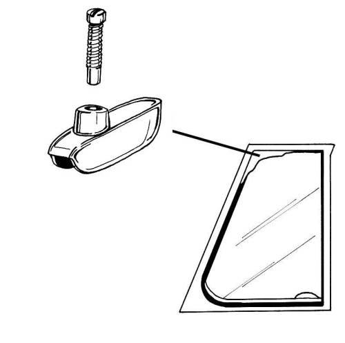 Chuck's Convertible Parts - VENT WING PIVOT SET, 4 PIECES LEFT & RIGHT WITH SCREWS, BUG CONV. 1973-79 *MADE BY WCM* - Image 2