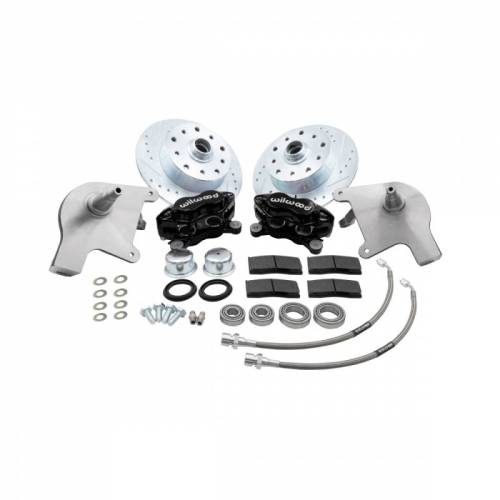 Chuck's Convertible Parts - FRONT DISC BRAKE KIT, BLACK WILWOOD 4 PISTON CALIPERS W/ DROP SPINDLES, 5x130 & 5x4.75, BALL JOINT STD BUG 1966-77, GHIA 1966-74 - Image 1