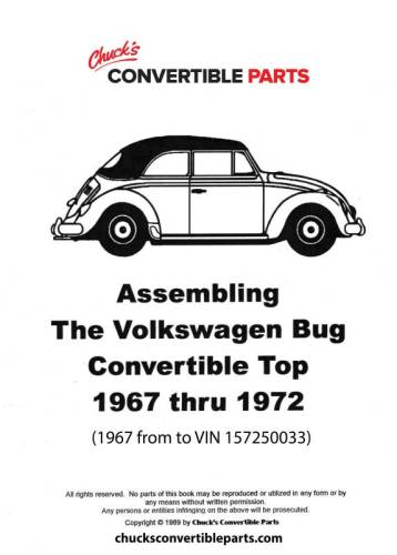 TOP INSTRUCTION MANUAL, BUG CONV. 1967 1/2 - 72 (1967 from to VIN 157250033)
