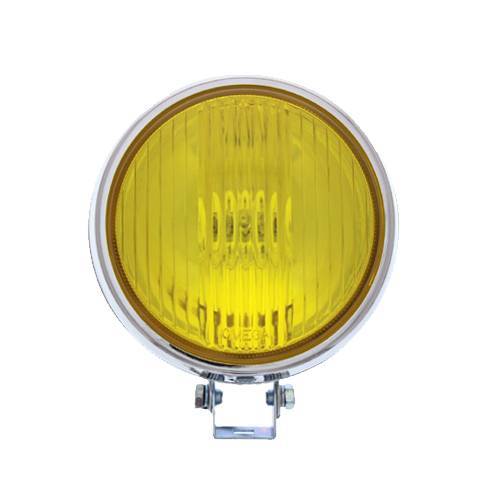 FOG RALLY LAMP, 4" CURVED ROUND YELLOW LIGHT LENS, 12 VOLT WITH 55w H3 BULB, SET OF 2