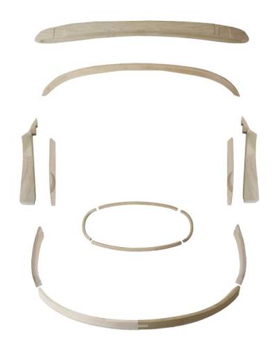 CONVERTIBLE TOP WOOD BOW KIT, BUG CONV. 1963-64 (See description for contents)