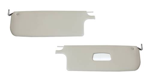 SUNVISORS, WHITE LEFT & RIGHT WITH MIRROR ON PASSENGER SIDE, BUG CONV. 1965-72 (NOTE: Comes with Rods for 1968-72 ONLY, 1965-67 must use old Rods)
