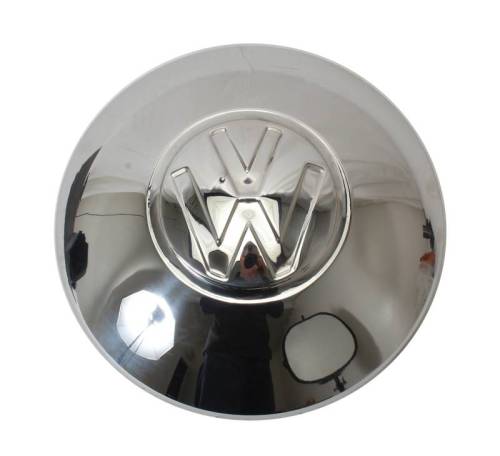 HUBCAP, TRIPLE CHROME WITH LARGE VW LOGO, BUG 1950-65, GHIA 1956-65, BUS 1950-71, THING 1973-74