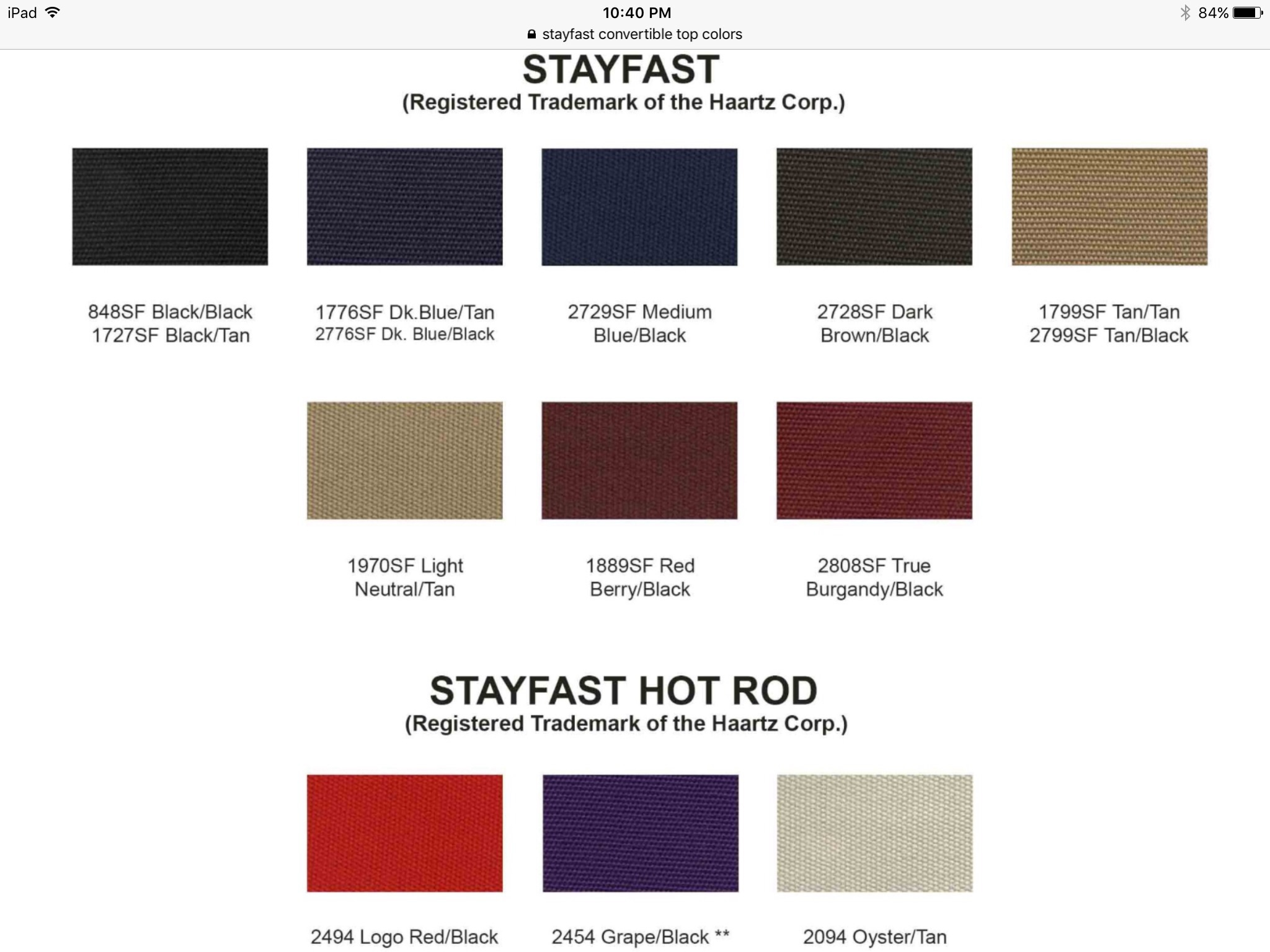 Stayfast Canvas Colors